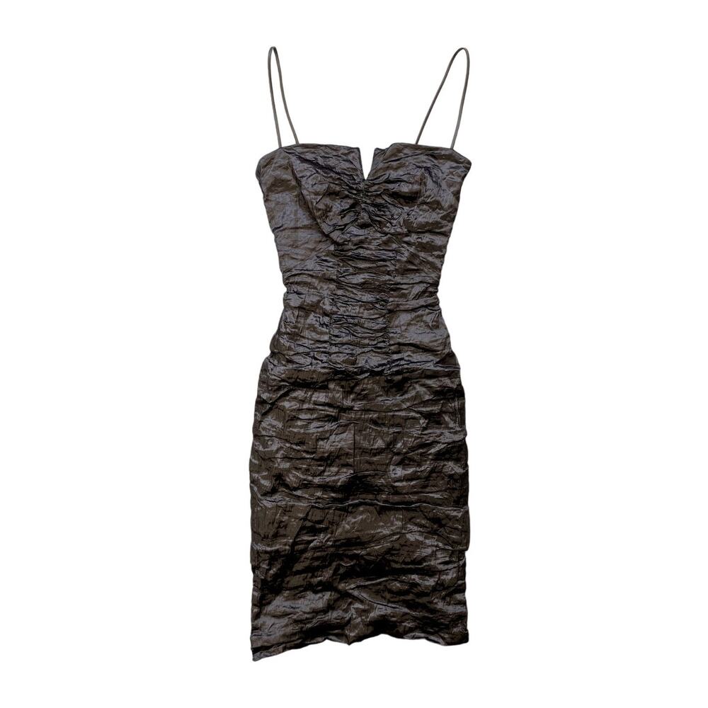 Y2k Nicole Miller Collection Purple / Silver Ruched Strappy Party Dress